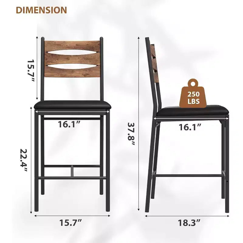 Barhocker, 2er-Set, Holz-Barhocker, gepolsterter Barstuhl aus Kunstleder mit Rückenlehne und Fußstütze, Barhocker in Tresenhöhe für die Küche