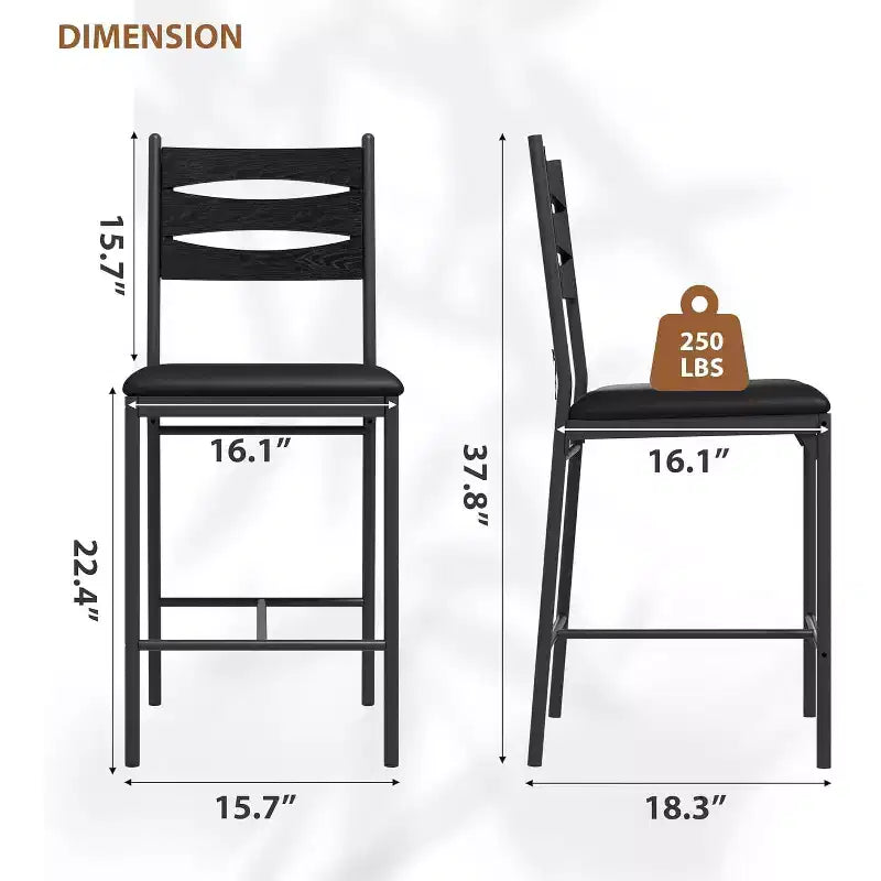 Lot de 2 tabourets de bar en bois, chaises de bar rembourrées en similicuir avec dossier et repose-pieds, tabourets de hauteur comptoir pour cuisine et bar