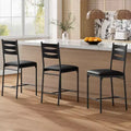 Bar Stools Set of 2, Wooden Barstools, Faux Leather Upholstered Bar Chair with Back & Footrest, Counter Height Bar Stools for Kitchen Bar