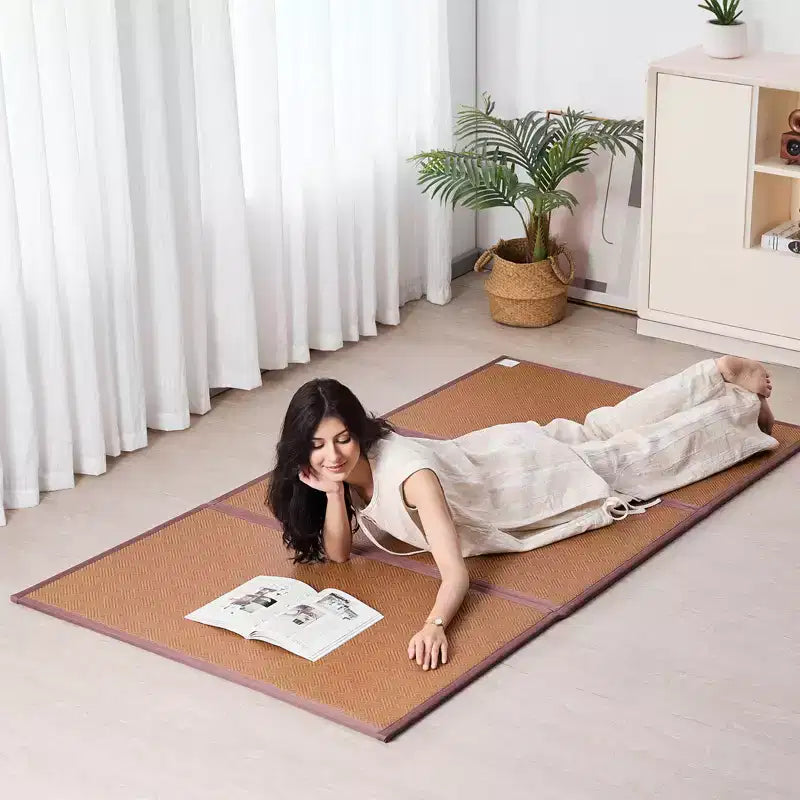 Japanische Tatami-Matte, 80 x 39 in, faltbare, handgeflochtene Tatami-Matte aus natürlichem Rattan, rutschfest und leicht zu reinigen, braun