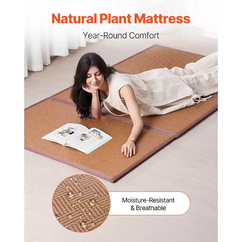 Japanische Tatami-Matte, 80 x 39 in, faltbare, handgeflochtene Tatami-Matte aus natürlichem Rattan, rutschfest und leicht zu reinigen, braun