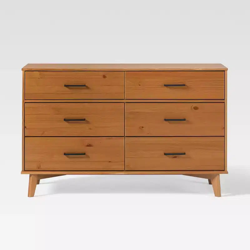 Cómoda moderna de madera maciza con 6 cajones y tiradores metálicos