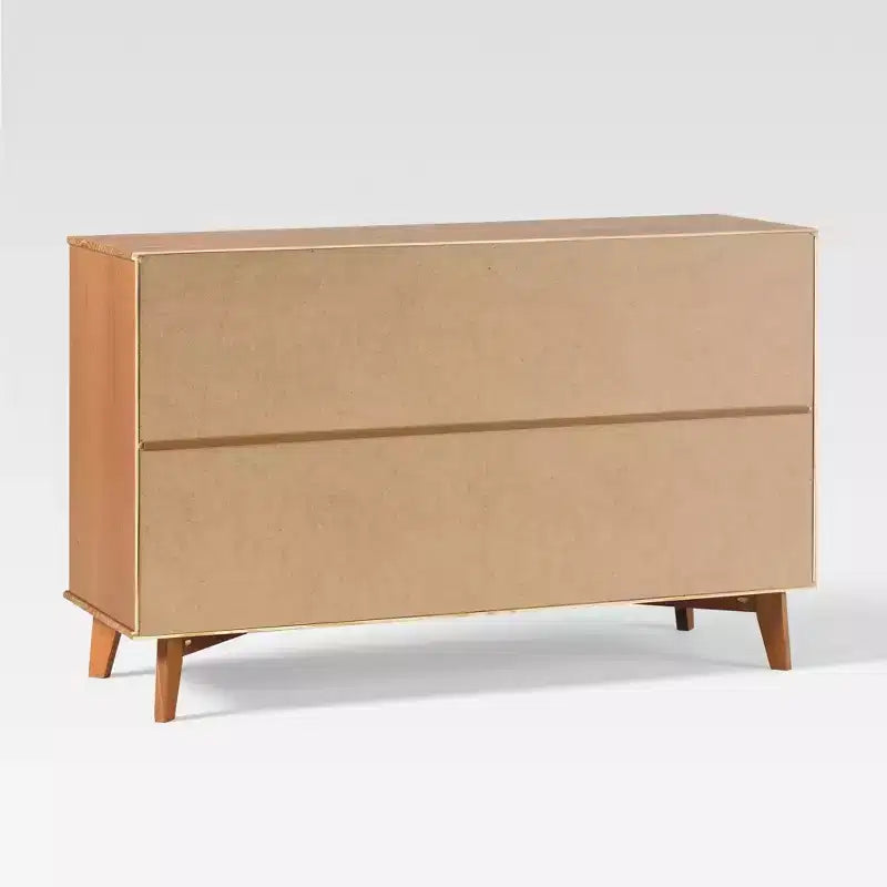 Cómoda moderna de madera maciza con 6 cajones y tiradores metálicos
