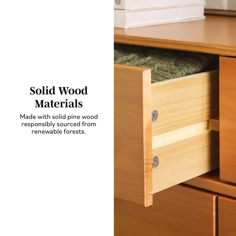 Cómoda moderna de madera maciza con 6 cajones y tiradores metálicos