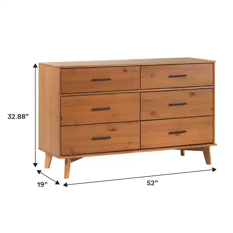 Cómoda moderna de madera maciza con 6 cajones y tiradores metálicos