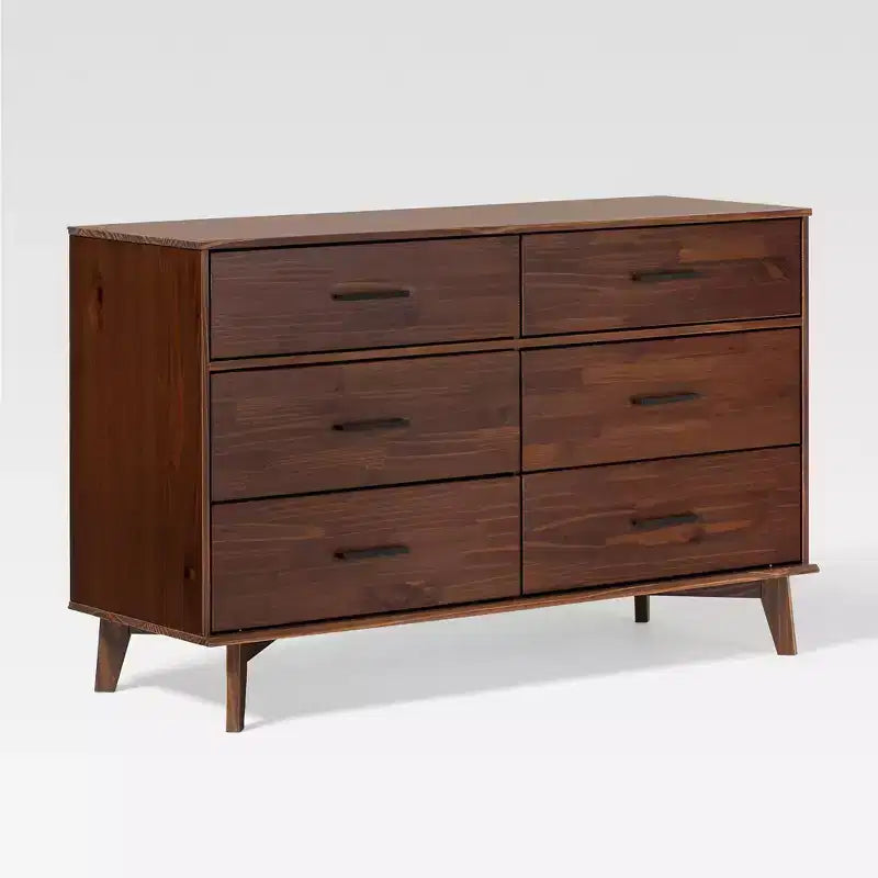 Cómoda moderna de madera maciza con 6 cajones y tiradores metálicos