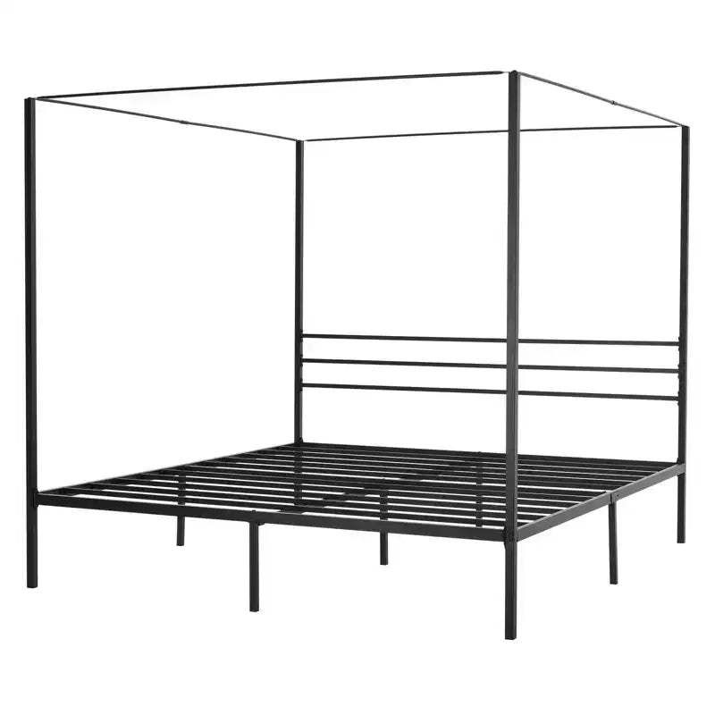 VEVOR King Size Canopy Bed Frame, Metal Canopy Bed with Four Posters Design, Heavy Duty Steel Slats Support, Underbed Storage Space, Black