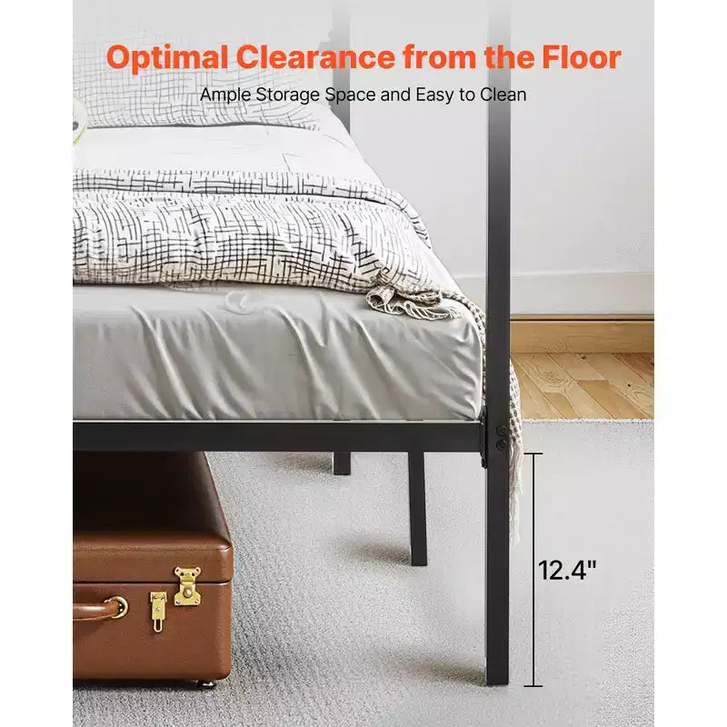 Himmelbettgestell in Kingsize, Metallbett mit Himmelbett-Design, robuste Stahlleisten als Stütze, Stauraum unter dem Bett, schwarz