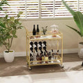 Acekool 2-Tier Bar Cart with Wine Racks and Glass Holders, Lockable Rolling Beverage Serving Cart for Kitchen Dining Living Room, Gold+White