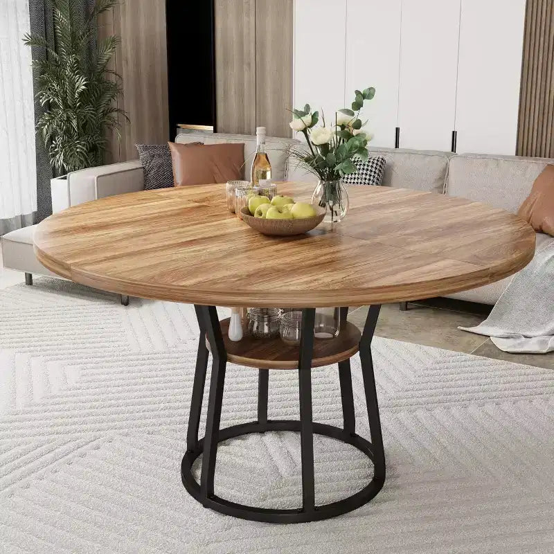 Table à manger ronde pour 4 à 6 personnes, table de cuisine de style champêtre de 47.2 avec rangement, tables rondes pour cuisine, salle à manger et salon