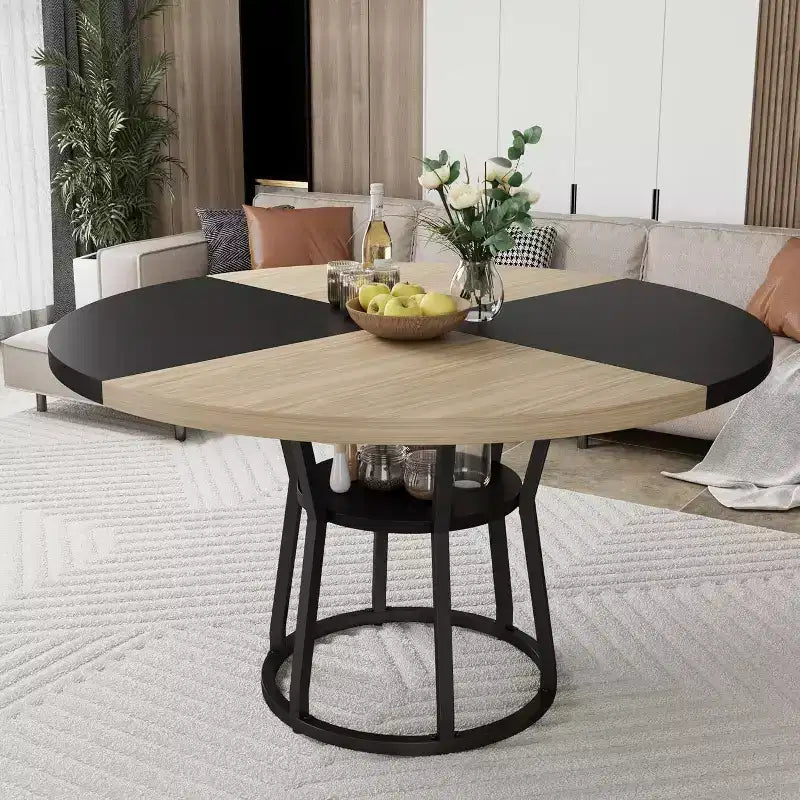 Table à manger ronde pour 4 à 6 personnes, table de cuisine de style champêtre de 47.2 avec rangement, tables rondes pour cuisine, salle à manger et salon