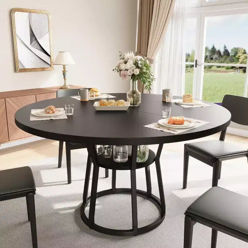 Table à manger ronde pour 4 à 6 personnes, table de cuisine de style champêtre de 47.2 avec rangement, tables rondes pour cuisine, salle à manger et salon