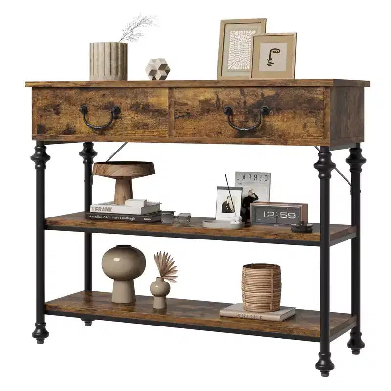 Coolmee Console Tables for Entryway, Small Entryway Table with 2 Drawers, Narrow Sofa Table with Storage Shelves for Living Room, Hallway