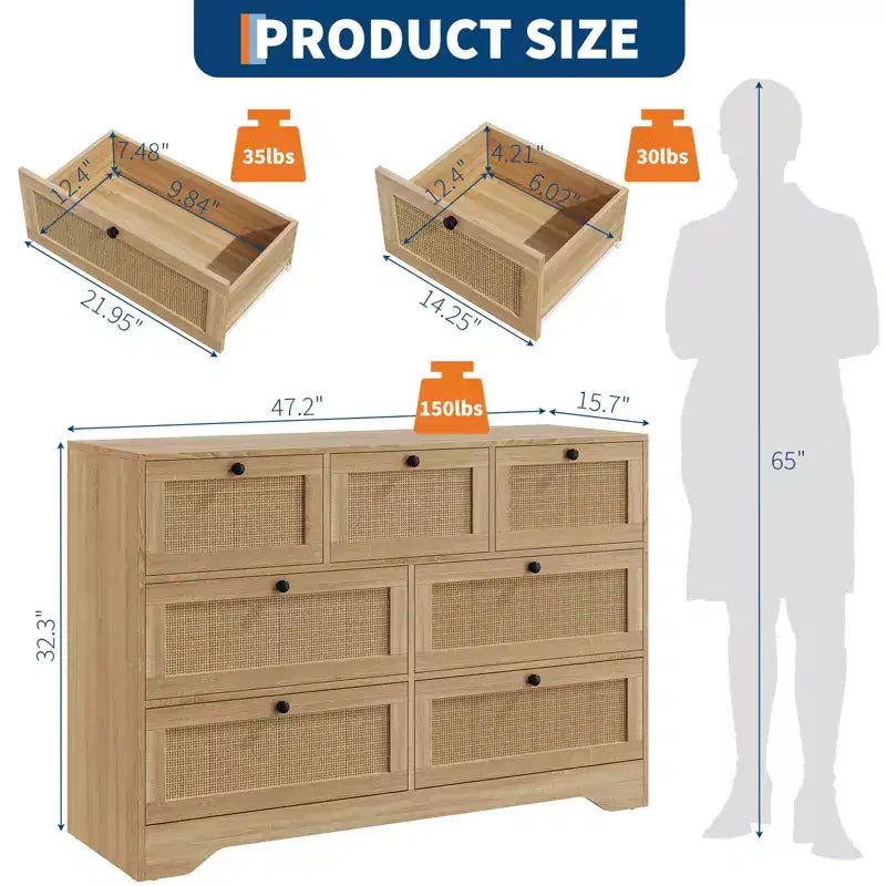 Kommode aus Holz mit 7 Schubladen fürs Schlafzimmer, moderne Kommode im Landhausstil für Kleiderschrank, Wohnzimmer, Eingangsbereich und Flur