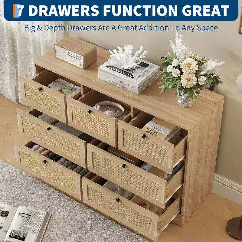 Kommode aus Holz mit 7 Schubladen fürs Schlafzimmer, moderne Kommode im Landhausstil für Kleiderschrank, Wohnzimmer, Eingangsbereich und Flur