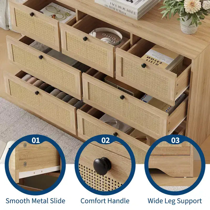 Kommode aus Holz mit 7 Schubladen fürs Schlafzimmer, moderne Kommode im Landhausstil für Kleiderschrank, Wohnzimmer, Eingangsbereich und Flur