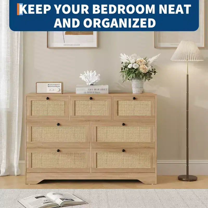 Kommode aus Holz mit 7 Schubladen fürs Schlafzimmer, moderne Kommode im Landhausstil für Kleiderschrank, Wohnzimmer, Eingangsbereich und Flur