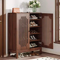 Lantine Shoe Cabinet with Doors, 6-Tier Shoe Rack Organizer with Adjustable Shelves, for Entryway, Living Room, Walnut Brown (Holds 20 Pairs)