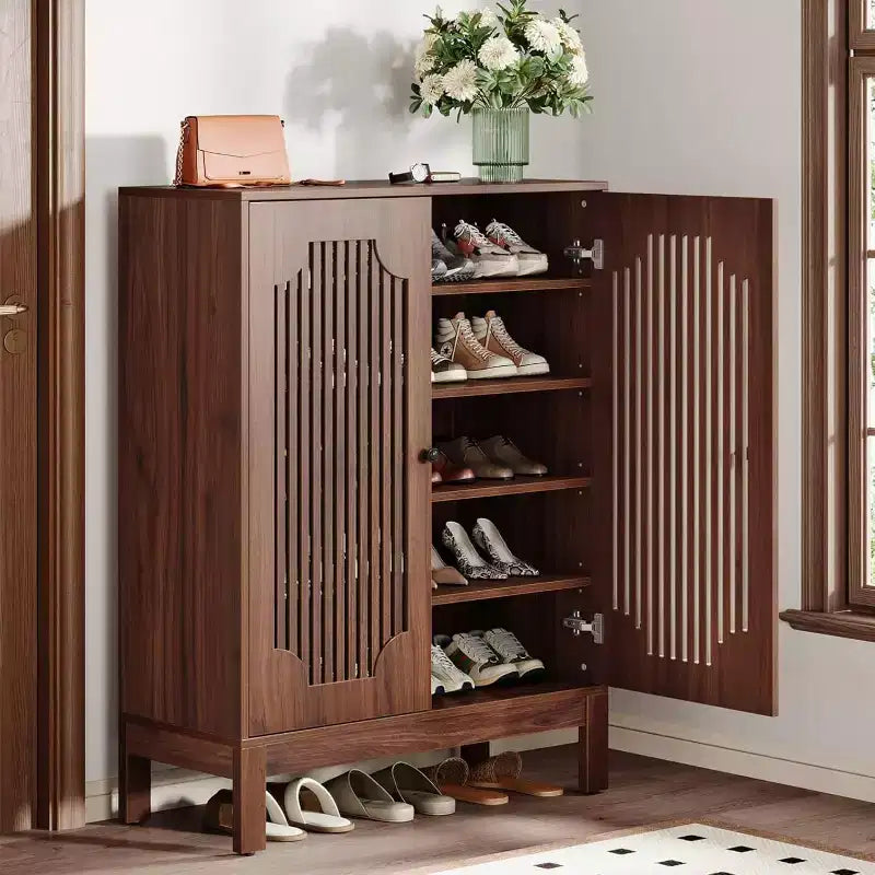 Lantine Shoe Cabinet with Doors, 6-Tier Shoe Rack Organizer with Adjustable Shelves, for Entryway, Living Room, Walnut Brown (Holds 20 Pairs)