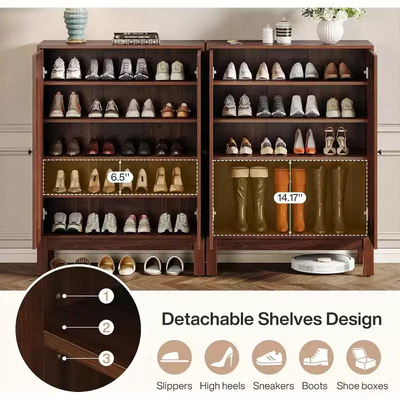 Schuhschrank mit Türen, Schuhregal mit 6 Ebenen und verstellbaren Ablagen, für Eingangsbereich und Wohnzimmer, Walnussbraun (für 20 Paar Schuhe)