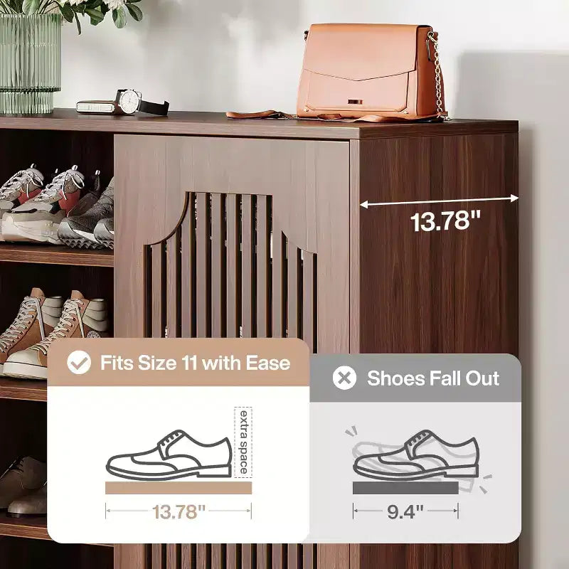 Schuhschrank mit Türen, Schuhregal mit 6 Ebenen und verstellbaren Ablagen, für Eingangsbereich und Wohnzimmer, Walnussbraun (für 20 Paar Schuhe)