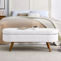 43.5 Bedroom Bench, End of Bed Bench with Storage, Linen Fabric Upholstered Entryway Benches with Wood Legs Ottoman Storage Benches for Living Room