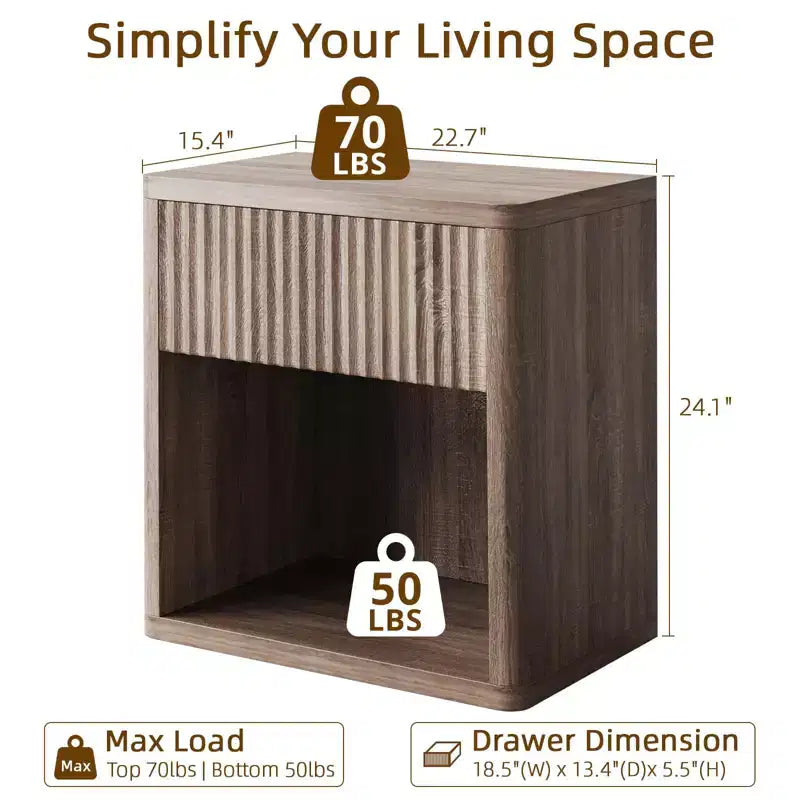 Lot de 2 tables de chevet modernes avec tiroir, en bois cannelé de style mi-siècle, pour chambre et salon