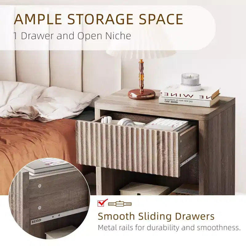 Lot de 2 tables de chevet modernes avec tiroir, en bois cannelé de style mi-siècle, pour chambre et salon
