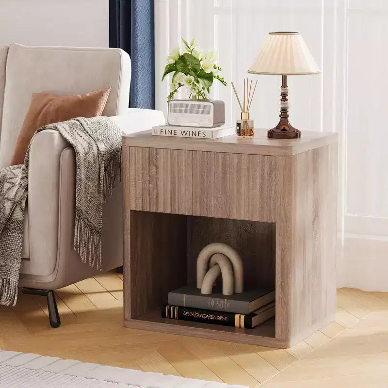 Nachttisch, modernes 2er-Set mit Schublade - geriffeltes Holz im Mid-Century-Stil für Schlafzimmer, Wohnzimmer und neben dem Sofa