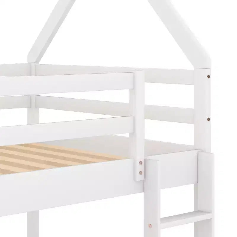 Lit superposé bas 1 place sur 1 place, cadre en bois en forme de maison avec toit, lit superposé au sol pour enfants et adolescents