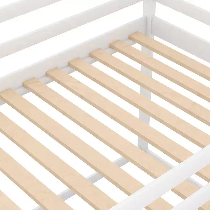 Lit superposé bas 1 place sur 1 place, cadre en bois en forme de maison avec toit, lit superposé au sol pour enfants et adolescents