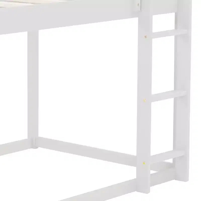 Lit superposé bas 1 place sur 1 place, cadre en bois en forme de maison avec toit, lit superposé au sol pour enfants et adolescents