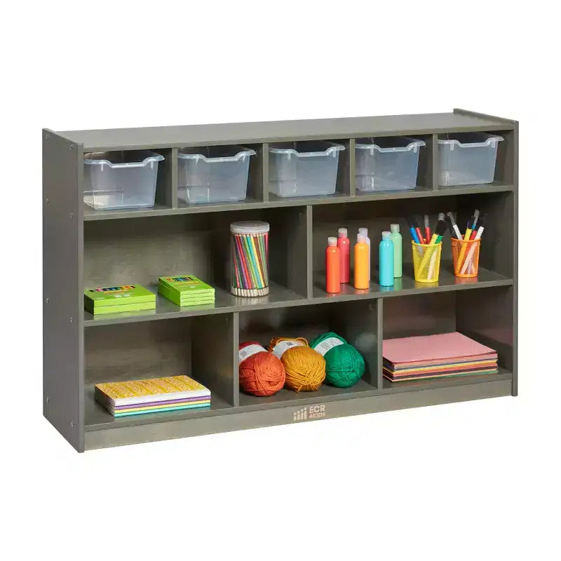 Meuble mobile à casiers et de rangement avec 5 bacs à façade inclinée, mobilier pour enfants