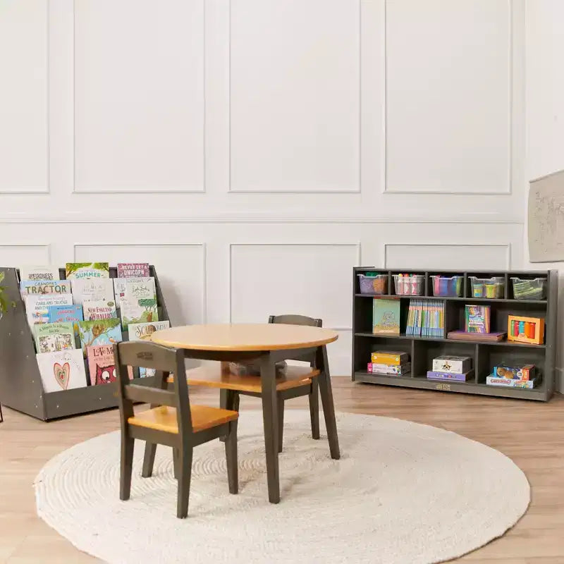 Meuble mobile à casiers et de rangement avec 5 bacs à façade inclinée, mobilier pour enfants