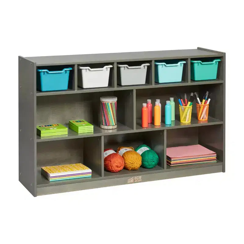 Meuble mobile à casiers et de rangement avec 5 bacs à façade inclinée, mobilier pour enfants