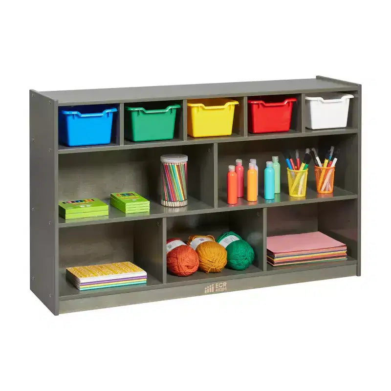 Meuble mobile à casiers et de rangement avec 5 bacs à façade inclinée, mobilier pour enfants