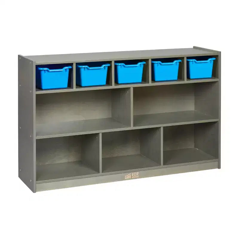 Meuble mobile à casiers et de rangement avec 5 bacs à façade inclinée, mobilier pour enfants
