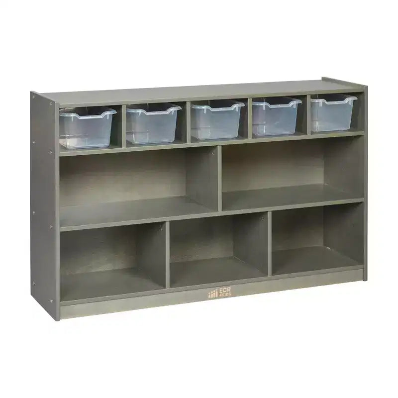 Meuble mobile à casiers et de rangement avec 5 bacs à façade inclinée, mobilier pour enfants