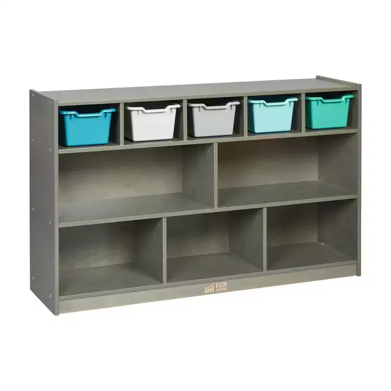 Meuble mobile à casiers et de rangement avec 5 bacs à façade inclinée, mobilier pour enfants