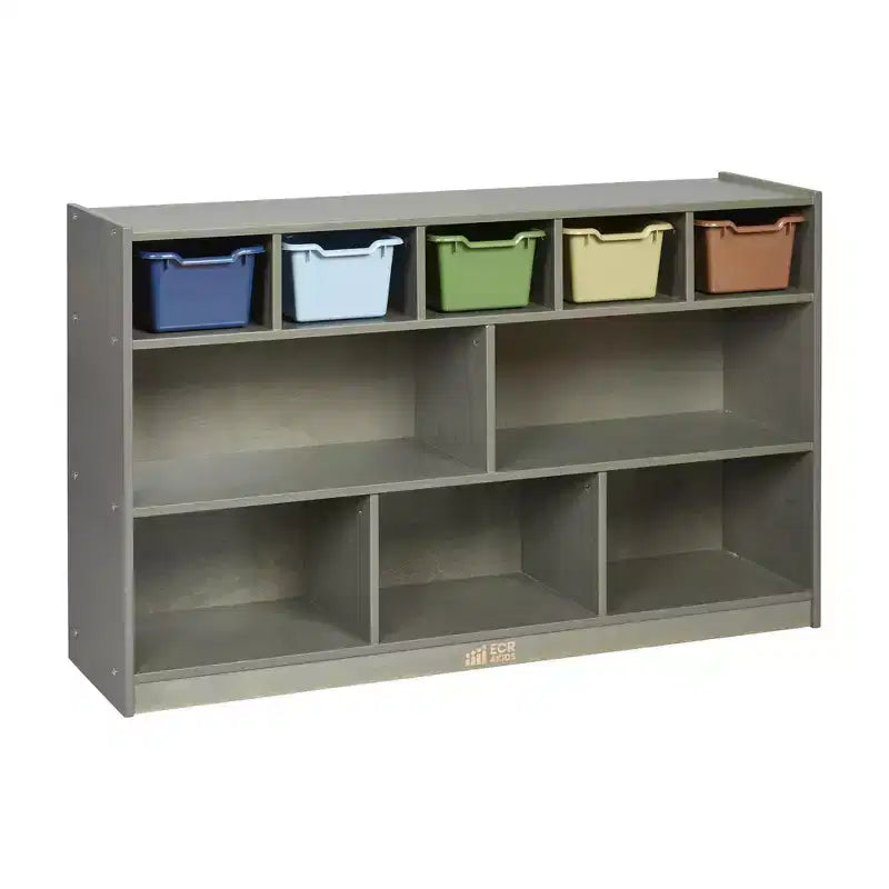 Meuble mobile à casiers et de rangement avec 5 bacs à façade inclinée, mobilier pour enfants