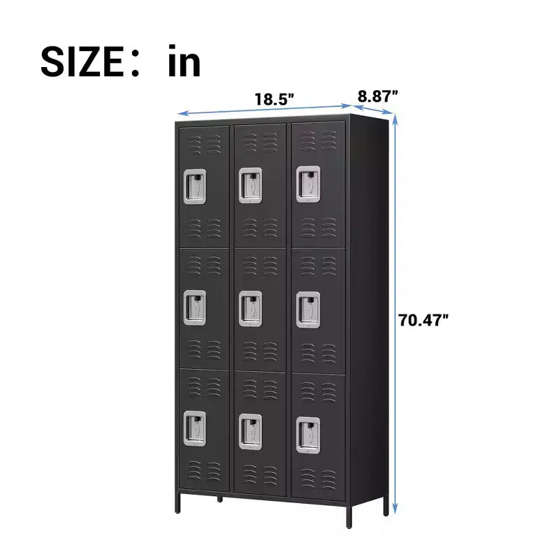 Armoire de rangement en acier à 9 portes, casier métallique pour école, bureau, salle de sport ou chambre, armoire de 72 pouces, casier de rangement industriel avec 9 étagères