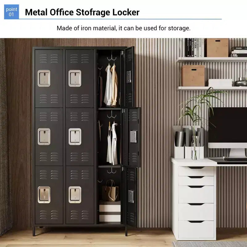 Armoire de rangement en acier à 9 portes, casier métallique pour école, bureau, salle de sport ou chambre, armoire de 72 pouces, casier de rangement industriel avec 9 étagères