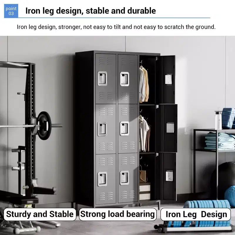 Armoire de rangement en acier à 9 portes, casier métallique pour école, bureau, salle de sport ou chambre, armoire de 72 pouces, casier de rangement industriel avec 9 étagères