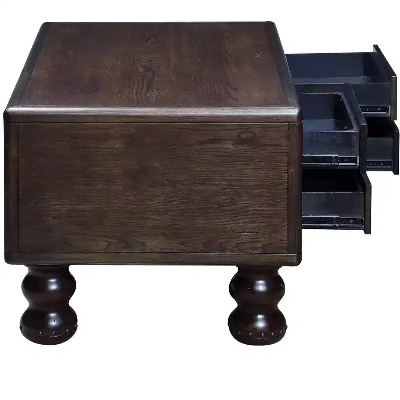 Table basse vintage en bois massif avec 4 tiroirs