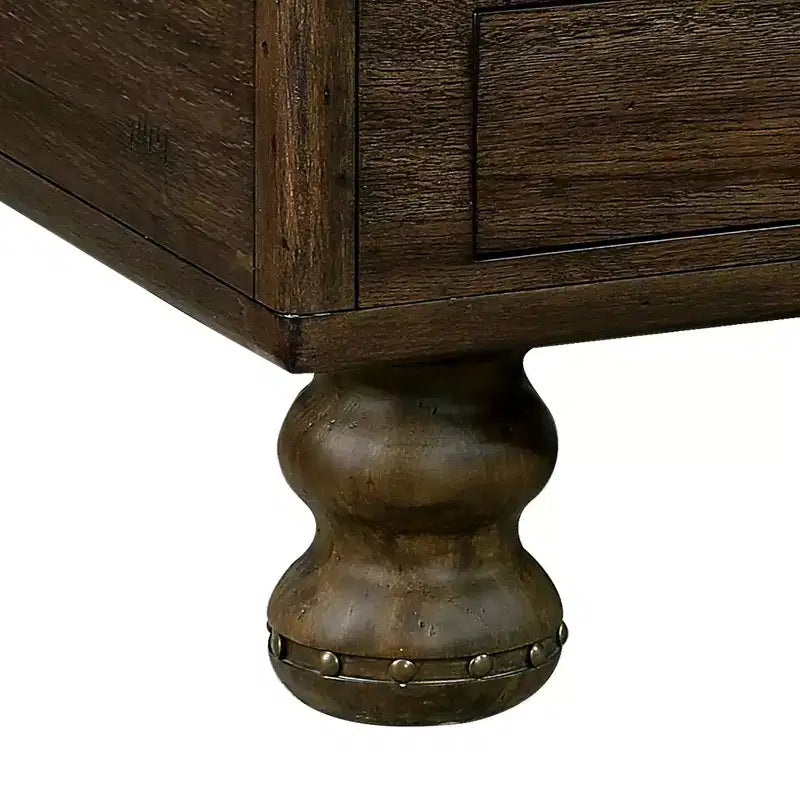 Table basse vintage en bois massif avec 4 tiroirs