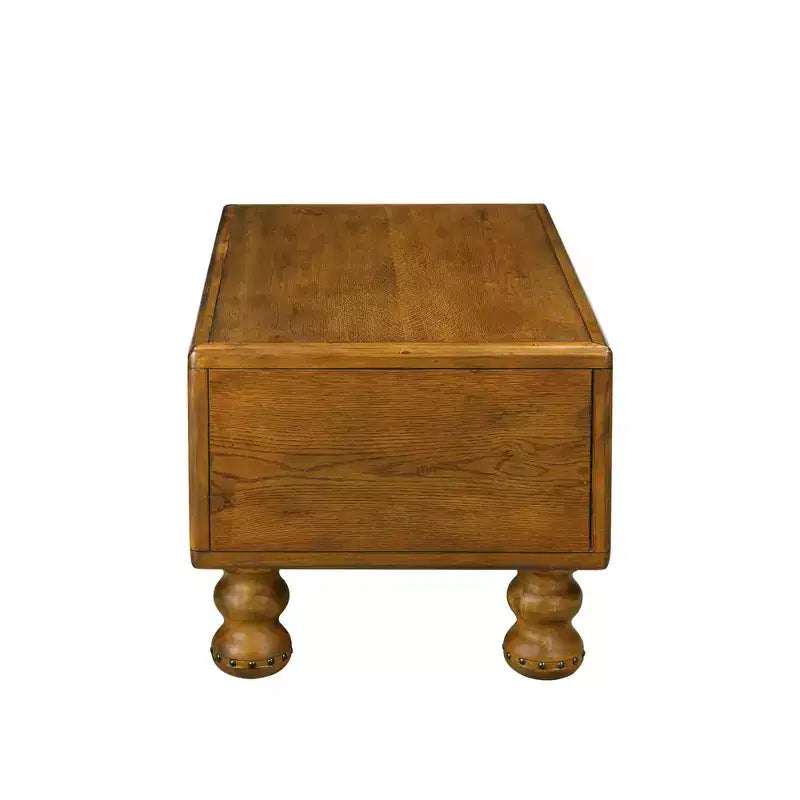Table basse vintage en bois massif avec 4 tiroirs