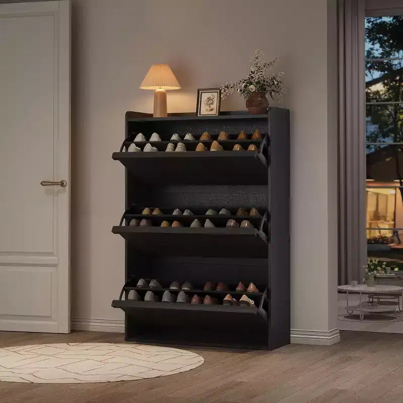 Zapatero con cajones abatibles, organizador moderno para la entrada con estantes ajustables, almacenamiento de zapatos para el recibidor