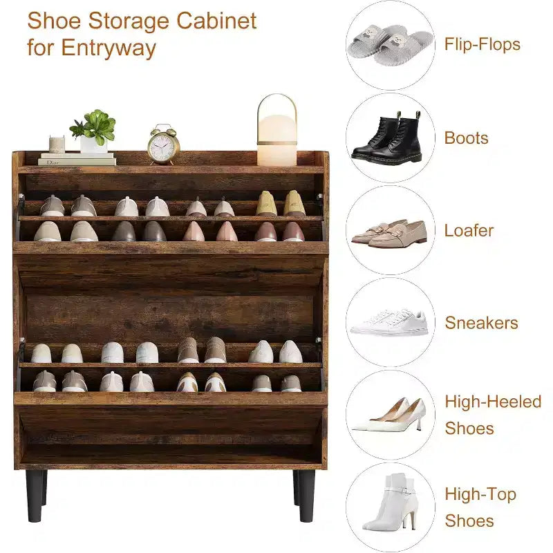 Zapatero con cajones abatibles, organizador moderno para la entrada con estantes ajustables, almacenamiento de zapatos para el recibidor