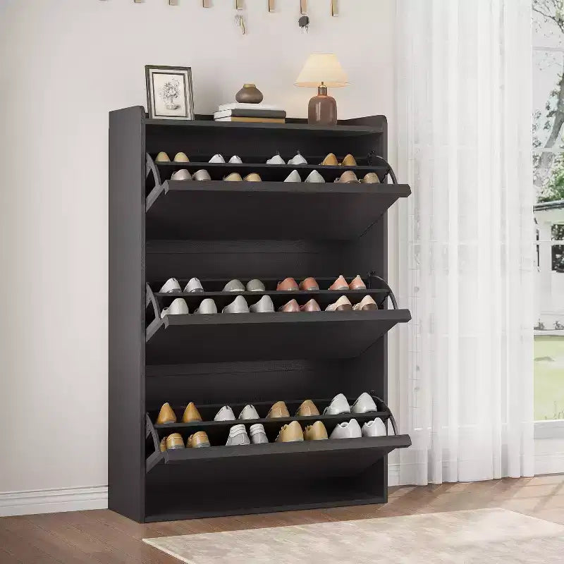 Zapatero con cajones abatibles, organizador moderno para la entrada con estantes ajustables, almacenamiento de zapatos para el recibidor