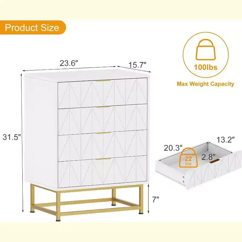 Kommode fürs Schlafzimmer - Hohe Kommoden und Schubladenschränke mit 4 Schubladen, große moderne Kommode für Kleidung, Schrank zur Aufbewahrung im Schlafzimmer oder Flur